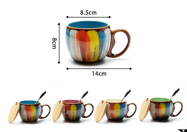 Hand-Painted Ceramic Coffee Mug with Lid & Spoon Set