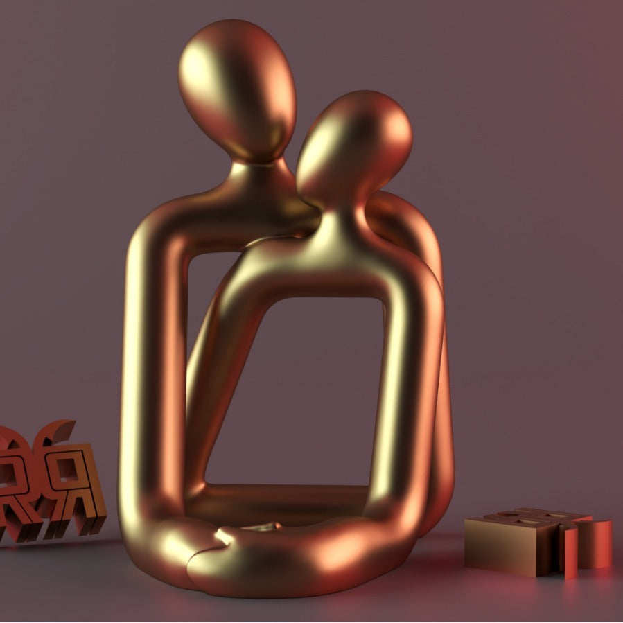 Modern Loving Couple Resin Sculpture – Minimalist Romance Home Decor
