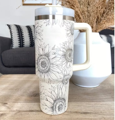 Large 40 oz Stainless Steel Coffee Tumbler – With Lid, Straw & Handle