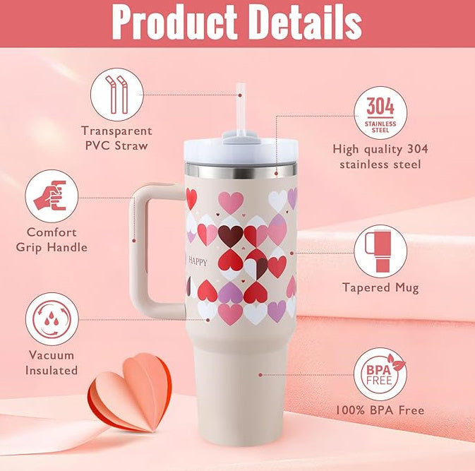 Large 40 oz Stainless Steel Coffee Tumbler – With Lid, Straw & Handle